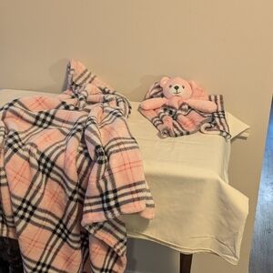 Jesse & Lulu Lovey Blanket Set Pink Teddy Bear Plaid Black Baby Girl Security